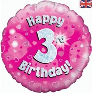 Pink Hearts 3rd Birthday Balloon